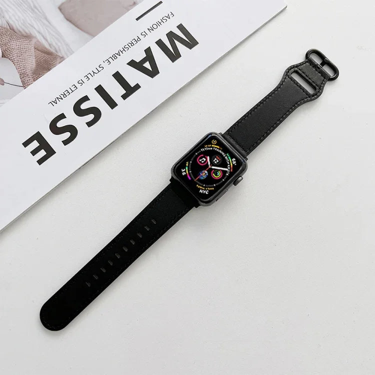 สายหนังแท้หัวเข็มขัดวงรี สำหรับ Apple Watch Series, 7 41mm / 6&SE&5&4 40mm / 3&2&1 38mm, 7 45mm / 6&SE&5&4 44mm / 3&2&1 42mm