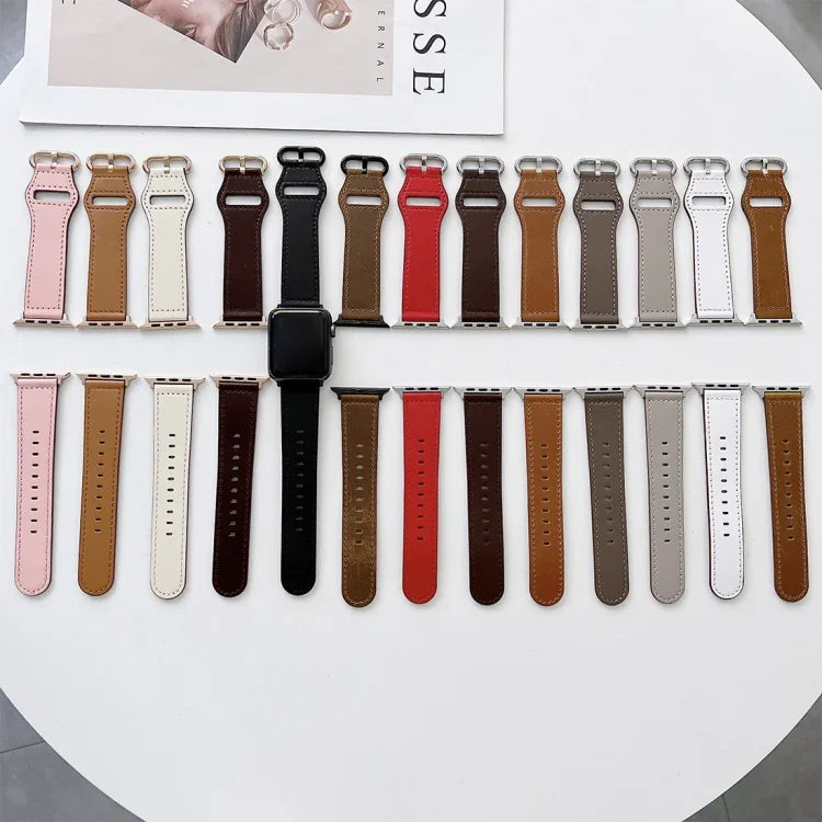 สายหนังแท้หัวเข็มขัดวงรี สำหรับ Apple Watch Series, 7 41mm / 6&SE&5&4 40mm / 3&2&1 38mm, 7 45mm / 6&SE&5&4 44mm / 3&2&1 42mm
