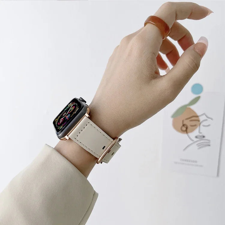 สายหนังแท้หัวเข็มขัดวงรี สำหรับ Apple Watch Series, 7 41mm / 6&SE&5&4 40mm / 3&2&1 38mm, 7 45mm / 6&SE&5&4 44mm / 3&2&1 42mm