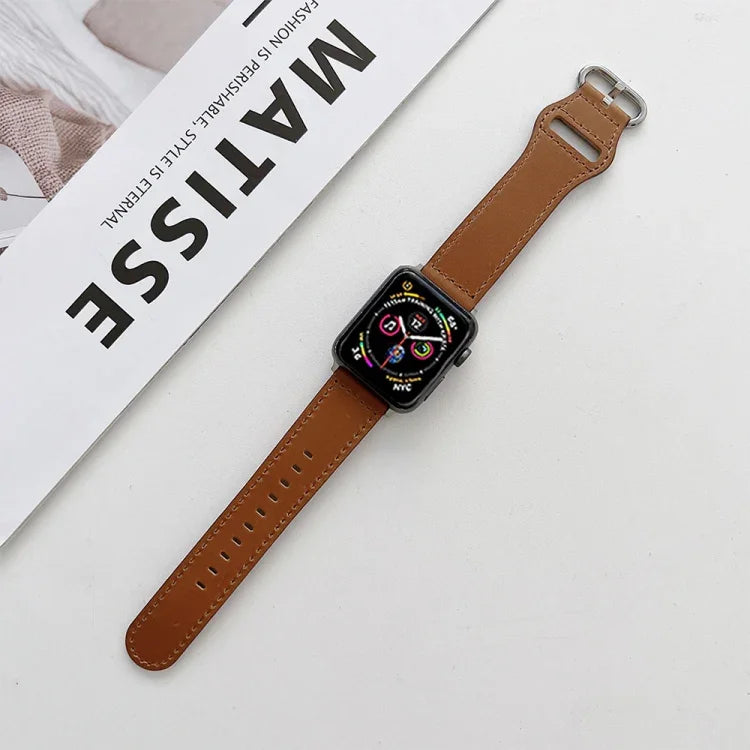 สายหนังแท้หัวเข็มขัดวงรี สำหรับ Apple Watch Series, 7 41mm / 6&SE&5&4 40mm / 3&2&1 38mm, 7 45mm / 6&SE&5&4 44mm / 3&2&1 42mm
