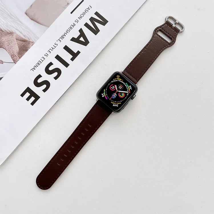 สายหนังแท้หัวเข็มขัดวงรี สำหรับ Apple Watch Series, 7 41mm / 6&SE&5&4 40mm / 3&2&1 38mm, 7 45mm / 6&SE&5&4 44mm / 3&2&1 42mm