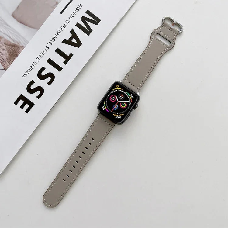 สายหนังแท้หัวเข็มขัดวงรี สำหรับ Apple Watch Series, 7 41mm / 6&SE&5&4 40mm / 3&2&1 38mm, 7 45mm / 6&SE&5&4 44mm / 3&2&1 42mm
