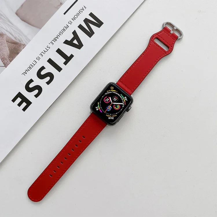 สายหนังแท้หัวเข็มขัดวงรี สำหรับ Apple Watch Series, 7 41mm / 6&SE&5&4 40mm / 3&2&1 38mm, 7 45mm / 6&SE&5&4 44mm / 3&2&1 42mm