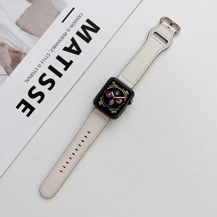 สายหนังแท้หัวเข็มขัดวงรี สำหรับ Apple Watch Series, 7 41mm / 6&SE&5&4 40mm / 3&2&1 38mm, 7 45mm / 6&SE&5&4 44mm / 3&2&1 42mm