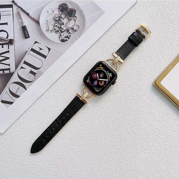 สายหนังแท้และเหล็กทรง D สำหรับ Apple Watch Series, 7 41mm / 6&SE&5&4 40mm / 3&2&1 38mm, 7 45mm / 6&SE&5&4 44mm / 3&2&1 42mm