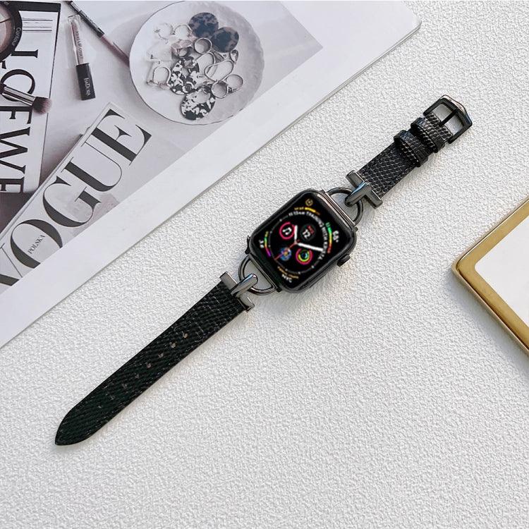 สายหนังแท้และเหล็กทรง D สำหรับ Apple Watch Series, 7 41mm / 6&SE&5&4 40mm / 3&2&1 38mm, 7 45mm / 6&SE&5&4 44mm / 3&2&1 42mm