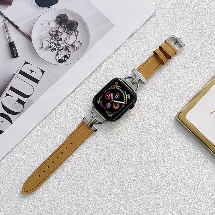 สายหนังแท้และเหล็กทรง D สำหรับ Apple Watch Series, 7 41mm / 6&SE&5&4 40mm / 3&2&1 38mm, 7 45mm / 6&SE&5&4 44mm / 3&2&1 42mm