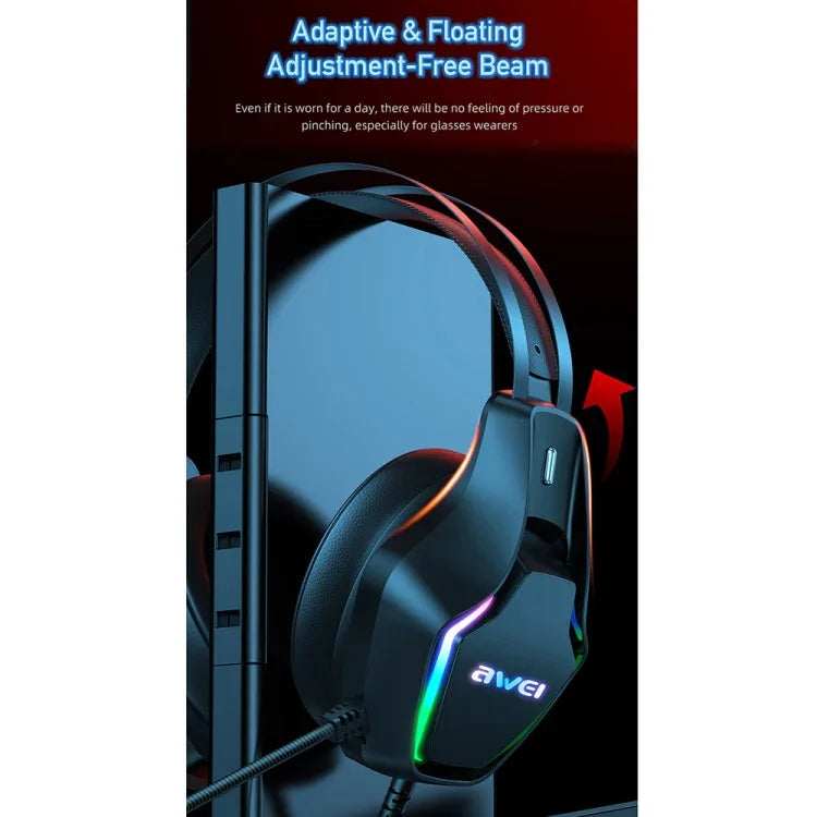 หูฟังเกมมิ่งมีสายพร้อมไฟแอมเบียนต์ awei GM-1 USB + 3.5 มม. พร้อมไมโครโฟน, GM-1