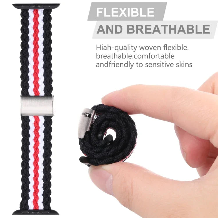 สายรัดข้อมือถักลายแนวตั้ง สำหรับ Apple Watch Series, 7 41mm / 6&SE&5&4 40mm / 3&2&1 38mm, 7 45mm / 6&SE&5&4 44mm / 3&2&1 42mm