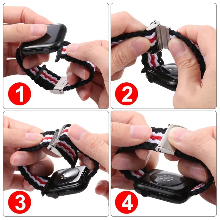สายรัดข้อมือถักลายแนวตั้ง สำหรับ Apple Watch Series, 7 41mm / 6&SE&5&4 40mm / 3&2&1 38mm, 7 45mm / 6&SE&5&4 44mm / 3&2&1 42mm
