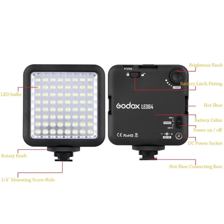 Godox LED64 ไฟวิดีโอ LED สำหรับถ่ายทำ, LED64