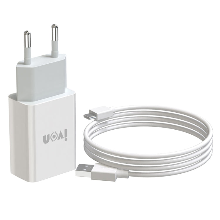 ชุดที่ชาร์จเดินทาง IVON AD-33 2 in 1 2.1A พอร์ต USB เดี่ยว + สายข้อมูล USB ถึง USB-C / Type-C ยาว 1 เมตร, ปลั๊ก EU, ปลั๊ก US