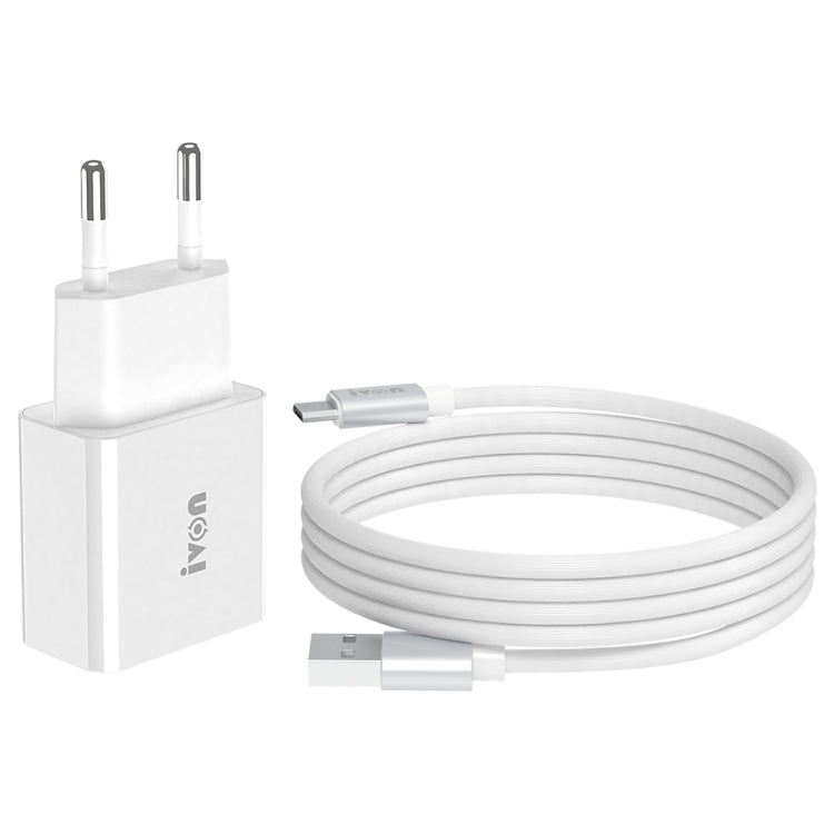 ชุดที่ชาร์จเดินทาง IVON AD-35 2 in 1 18W QC3.0 พอร์ต USB + สายข้อมูล USB ถึง Micro USB ยาว 1 เมตร, ปลั๊ก EU, ปลั๊ก US