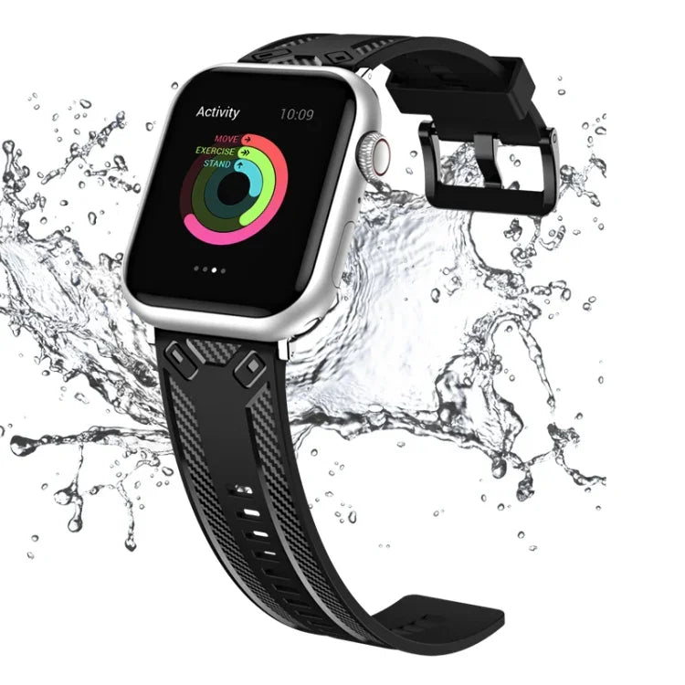 สายรัดข้อมือลายคาร์บอนไฟเบอร์ สำหรับ Apple Watch Series, 7 41mm / 6&SE&5&4 40mm / 3&2&1 38mm, 7 45mm / 6&SE&5&4 44mm / 3&2&1 42mm
