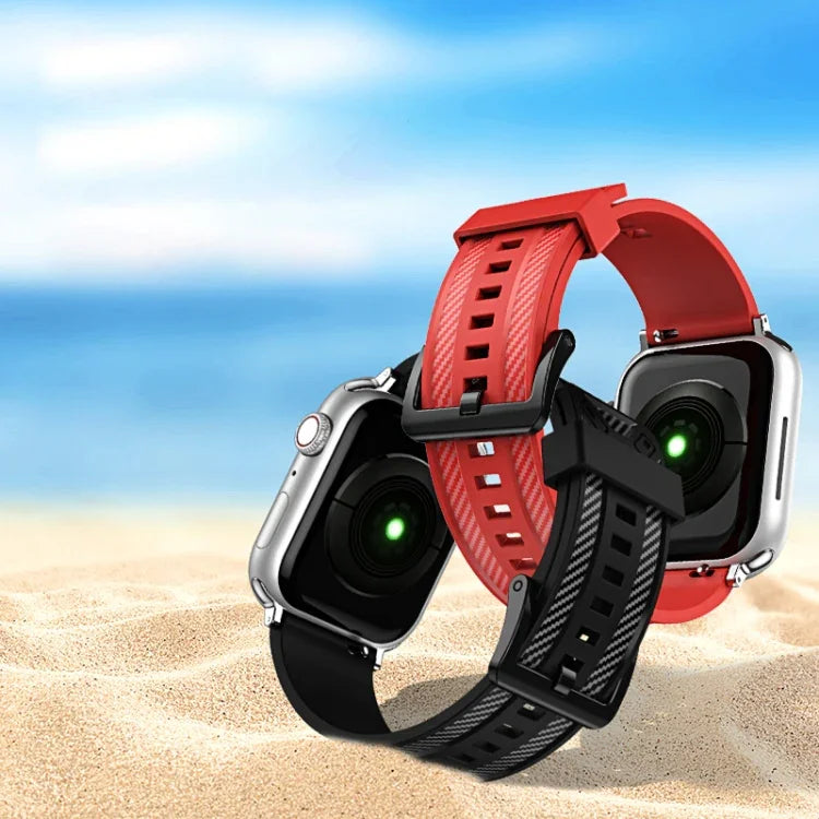 สายรัดข้อมือลายคาร์บอนไฟเบอร์ สำหรับ Apple Watch Series, 7 41mm / 6&SE&5&4 40mm / 3&2&1 38mm, 7 45mm / 6&SE&5&4 44mm / 3&2&1 42mm