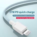สายถักชาร์จเร็ว 27W PD USB-C / Type-C เป็น 8 Pin ความยาวสาย 1 เมตร, 27W
