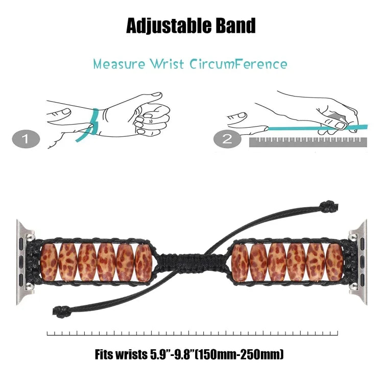 สายรัดข้อมือเม็ดไม้ สำหรับ Apple Watch Series, 7 41mm / 6&SE&5&4 40mm / 3&2&1 38mm, 7 45mm / 6&SE&5&4 44mm / 3&2&1 42mm
