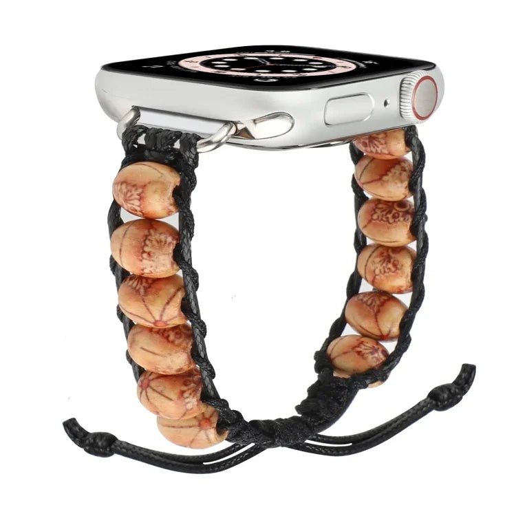 สายรัดข้อมือเม็ดไม้ สำหรับ Apple Watch Series, 7 41mm / 6&SE&5&4 40mm / 3&2&1 38mm, 7 45mm / 6&SE&5&4 44mm / 3&2&1 42mm