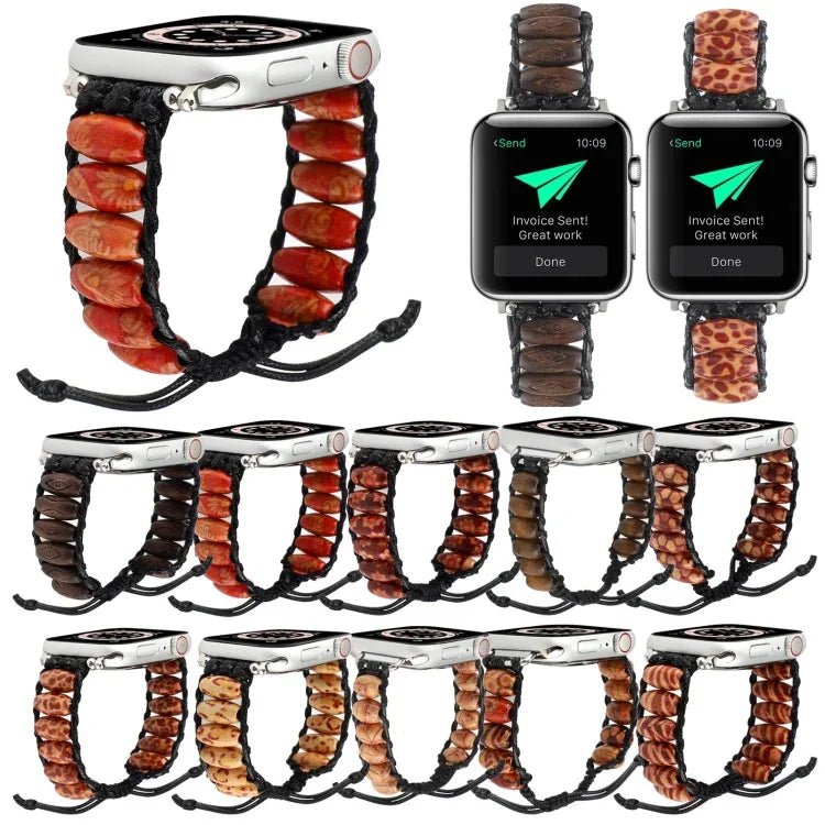 สายรัดข้อมือเม็ดไม้ สำหรับ Apple Watch Series, 7 41mm / 6&SE&5&4 40mm / 3&2&1 38mm, 7 45mm / 6&SE&5&4 44mm / 3&2&1 42mm
