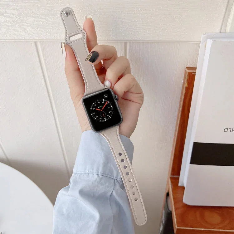 สายรัดนาฬิกาหนังลายเรียบ สำหรับ Apple Watch Series, 7 41 มม. / 6&SE&5&4 40 มม. / 3&2&1 38 มม., 7 45 มม. / 6&SE&5&4 44 มม. / 3&2&1 42 มม.