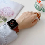 สายรัดนาฬิกาหนังลายเรียบ สำหรับ Apple Watch Series, 7 41 มม. / 6&SE&5&4 40 มม. / 3&2&1 38 มม., 7 45 มม. / 6&SE&5&4 44 มม. / 3&2&1 42 มม.