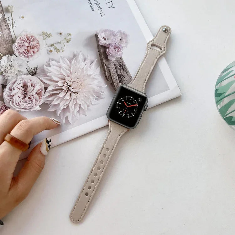 สายรัดนาฬิกาหนังลายเรียบ สำหรับ Apple Watch Series, 7 41 มม. / 6&SE&5&4 40 มม. / 3&2&1 38 มม., 7 45 มม. / 6&SE&5&4 44 มม. / 3&2&1 42 มม.