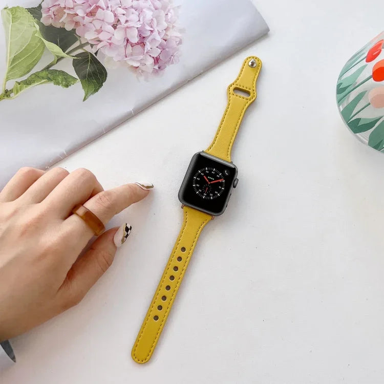สายรัดนาฬิกาหนังลายเรียบ สำหรับ Apple Watch Series, 7 41 มม. / 6&SE&5&4 40 มม. / 3&2&1 38 มม., 7 45 มม. / 6&SE&5&4 44 มม. / 3&2&1 42 มม.