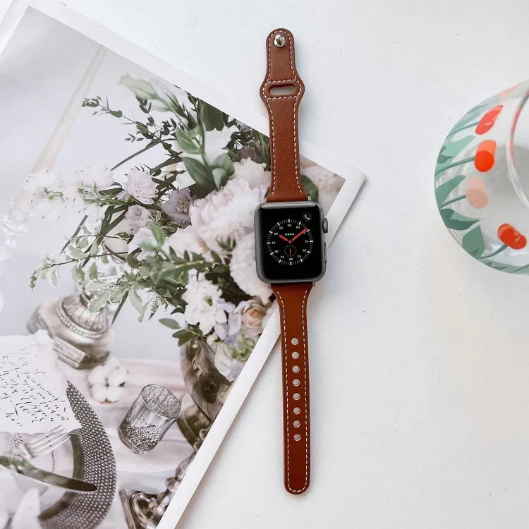 สายรัดนาฬิกาหนังลายเรียบ สำหรับ Apple Watch Series, 7 41 มม. / 6&SE&5&4 40 มม. / 3&2&1 38 มม., 7 45 มม. / 6&SE&5&4 44 มม. / 3&2&1 42 มม.