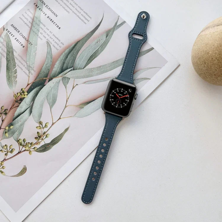 สายรัดนาฬิกาหนังลายเรียบ สำหรับ Apple Watch Series, 7 41 มม. / 6&SE&5&4 40 มม. / 3&2&1 38 มม., 7 45 มม. / 6&SE&5&4 44 มม. / 3&2&1 42 มม.