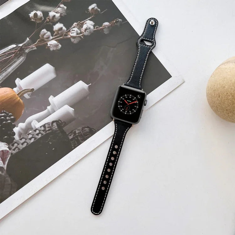 สายรัดนาฬิกาหนังลายเรียบ สำหรับ Apple Watch Series, 7 41 มม. / 6&SE&5&4 40 มม. / 3&2&1 38 มม., 7 45 มม. / 6&SE&5&4 44 มม. / 3&2&1 42 มม.