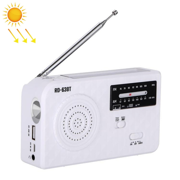 เครื่องเล่นวิทยุ AM/FM สองย่านความถี่พลังงานแสงอาทิตย์ RD-638T พร้อมไฟฉายและฟังก์ชันไดนาโม