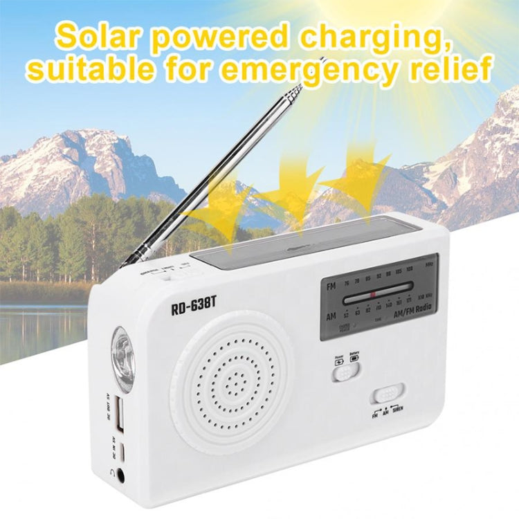 เครื่องเล่นวิทยุ AM/FM สองย่านความถี่พลังงานแสงอาทิตย์ RD-638T พร้อมไฟฉายและฟังก์ชันไดนาโม