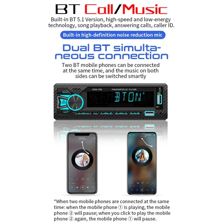 เครื่องรับวิทยุรถยนต์ SWM-1789 บลูทูธ 5.1 เครื่องเล่น MP3 พร้อมรีโมทคอนโทรล, SWM-1789