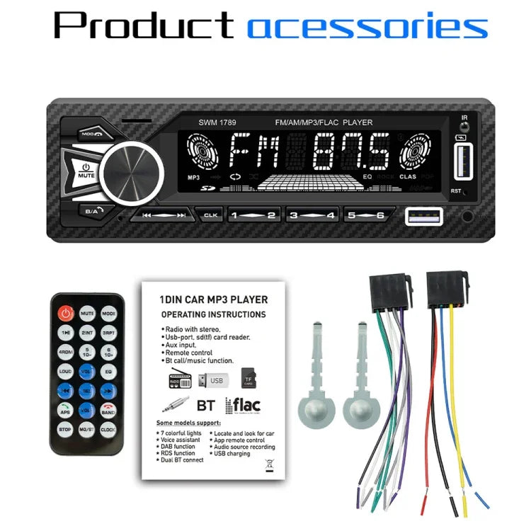 เครื่องรับวิทยุรถยนต์ SWM-1789 บลูทูธ 5.1 เครื่องเล่น MP3 พร้อมรีโมทคอนโทรล, SWM-1789
