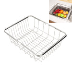 ตะกร้าสำหรับวางจานในครัว ตะแกรงระบายน้ำในซิงค์ ล้างผักและผลไม้ พร้อมชั้นวางปรับระดับได้ สแตนเลส แบบตาข่ายโค้ง, แบบก้นแบน, แบบธรรมดา
