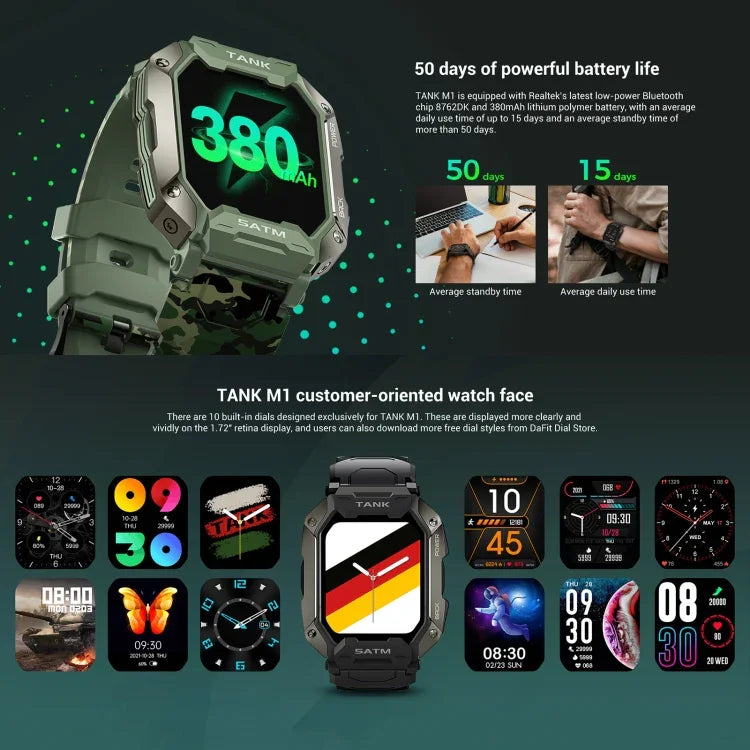 นาฬิกาอัจฉริยะ TANK M1 หน้าจอ TFT 1.72 นิ้ว รองรับการติดตามการนอน / การวัดอัตราการเต้นของหัวใจ