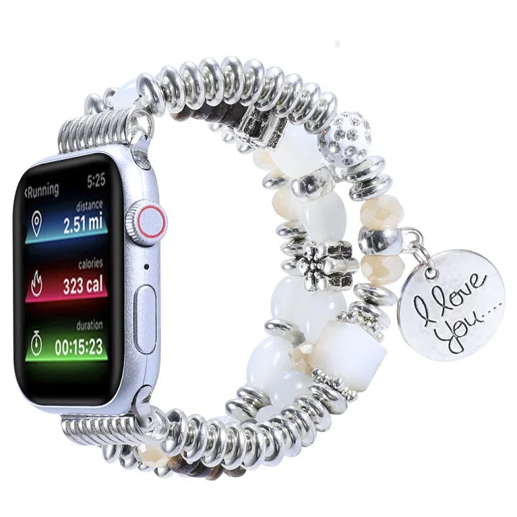 สายรัดนาฬิกาประดับลูกปัดพู่ สำหรับ Apple Watch Series, 7 41 มม. / 6&SE&5&4 40 มม. / 3&2&1 38 มม., 7 45 มม. / 6&SE&5&4 44 มม. / 3&2&1 42 มม.
