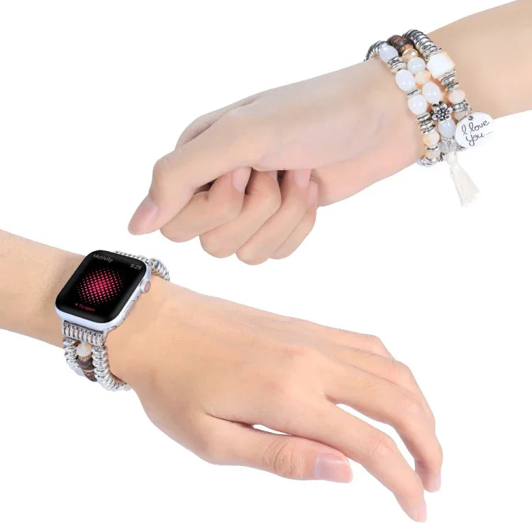สายรัดนาฬิกาประดับลูกปัดพู่ สำหรับ Apple Watch Series, 7 41 มม. / 6&SE&5&4 40 มม. / 3&2&1 38 มม., 7 45 มม. / 6&SE&5&4 44 มม. / 3&2&1 42 มม.