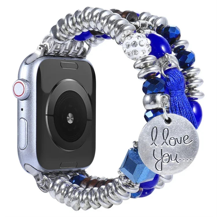 สายรัดนาฬิกาประดับลูกปัดพู่ สำหรับ Apple Watch Series, 7 41 มม. / 6&SE&5&4 40 มม. / 3&2&1 38 มม., 7 45 มม. / 6&SE&5&4 44 มม. / 3&2&1 42 มม.