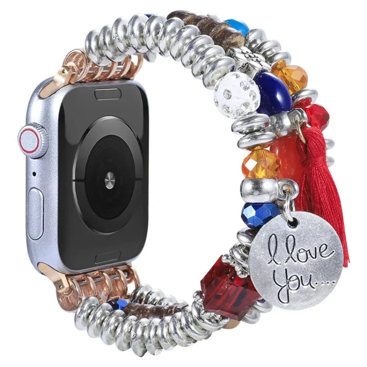 สายรัดนาฬิกาประดับลูกปัดพู่ สำหรับ Apple Watch Series, 7 41 มม. / 6&SE&5&4 40 มม. / 3&2&1 38 มม., 7 45 มม. / 6&SE&5&4 44 มม. / 3&2&1 42 มม.