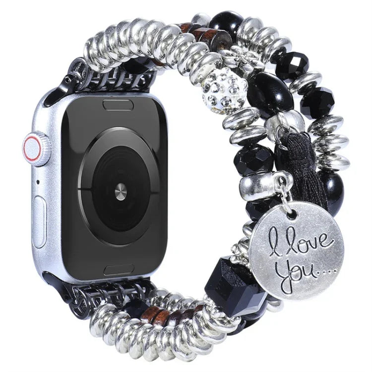 สายรัดนาฬิกาประดับลูกปัดพู่ สำหรับ Apple Watch Series, 7 41 มม. / 6&SE&5&4 40 มม. / 3&2&1 38 มม., 7 45 มม. / 6&SE&5&4 44 มม. / 3&2&1 42 มม.