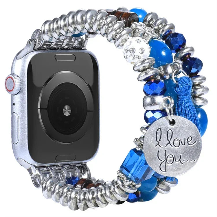 สายรัดนาฬิกาประดับลูกปัดพู่ สำหรับ Apple Watch Series, 7 41 มม. / 6&SE&5&4 40 มม. / 3&2&1 38 มม., 7 45 มม. / 6&SE&5&4 44 มม. / 3&2&1 42 มม.
