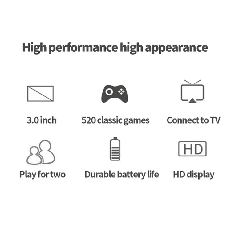 เครื่องเล่นเกมพกพาคลาสสิกหน้าจอ 3.0 นิ้ว S8 มีเกมในตัว 520 เกม, S8 / สีเขียวทหาร, S8 / สีดำ, S8 / สีน้ำเงิน