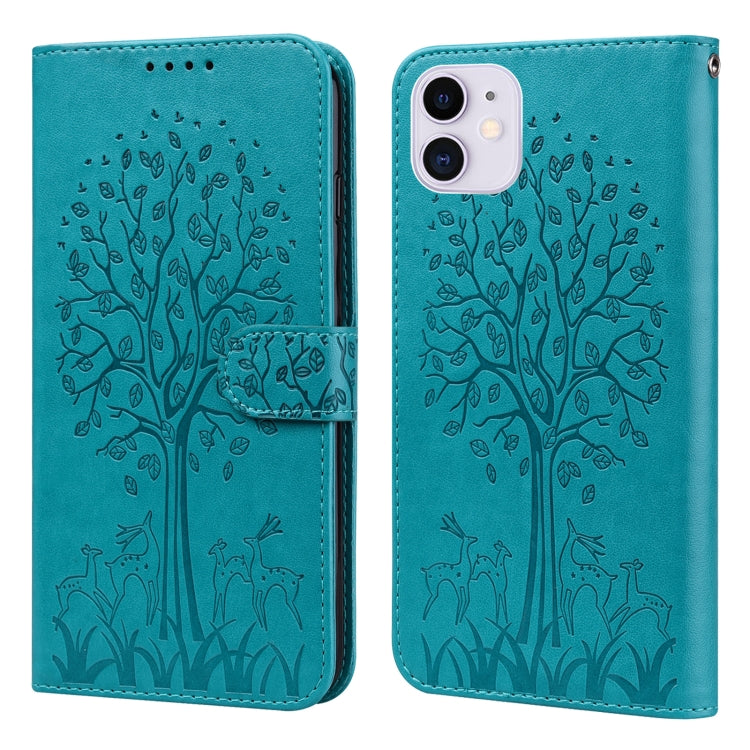 Tree & Deer Pattern Pressed Printing Horizontal Flip Leather Phone Case, For iPhone 13, For iPhone X / XS, For iPhone XR