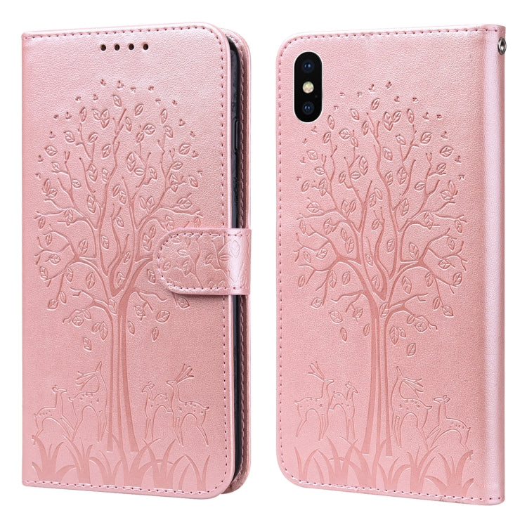 Tree & Deer Pattern Pressed Printing Horizontal Flip Leather Phone Case, For iPhone 13, For iPhone X / XS, For iPhone XR