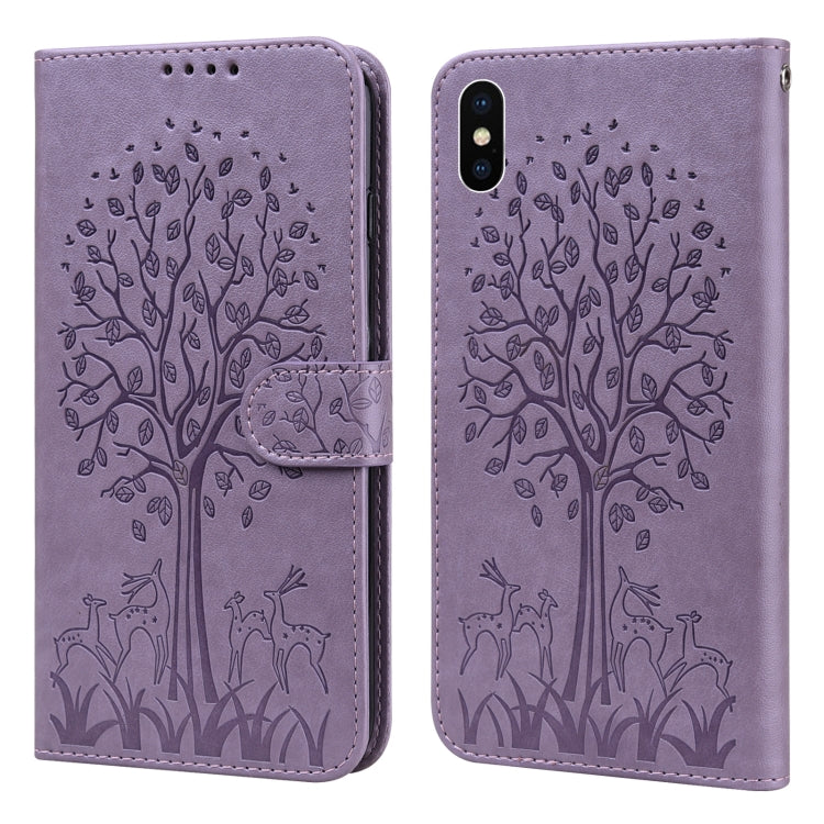 Tree & Deer Pattern Pressed Printing Horizontal Flip Leather Phone Case, For iPhone 13, For iPhone X / XS, For iPhone XR