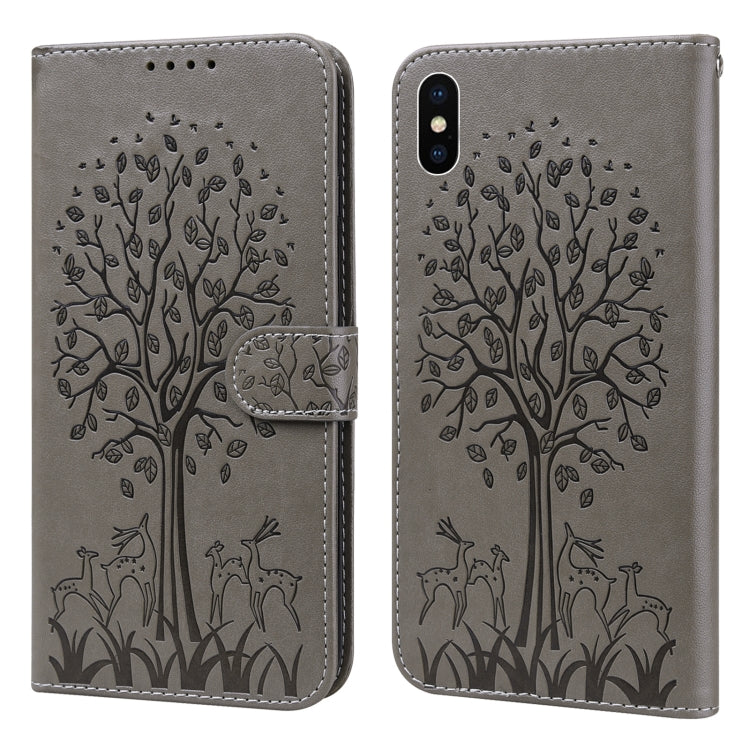 Tree & Deer Pattern Pressed Printing Horizontal Flip Leather Phone Case, For iPhone 13, For iPhone X / XS, For iPhone XR