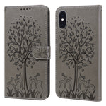 Tree & Deer Pattern Pressed Printing Horizontal Flip Leather Phone Case, For iPhone 13, For iPhone X / XS, For iPhone XR