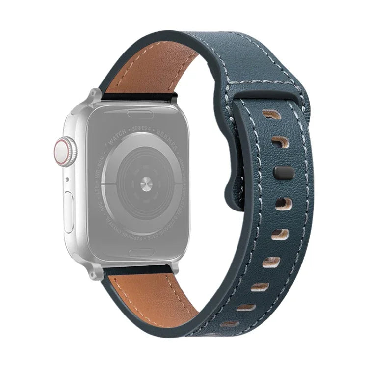 สายรัดนาฬิกาหนังวัวหัวเข็มขัดผีเสื้อ สำหรับ Apple Watch Series, 7 41 มม. / 6&SE&5&4 40 มม. / 3&2&1 38 มม., 7 45 มม. / 6&SE&5&4 44 มม. / 3&2&1 42 มม.