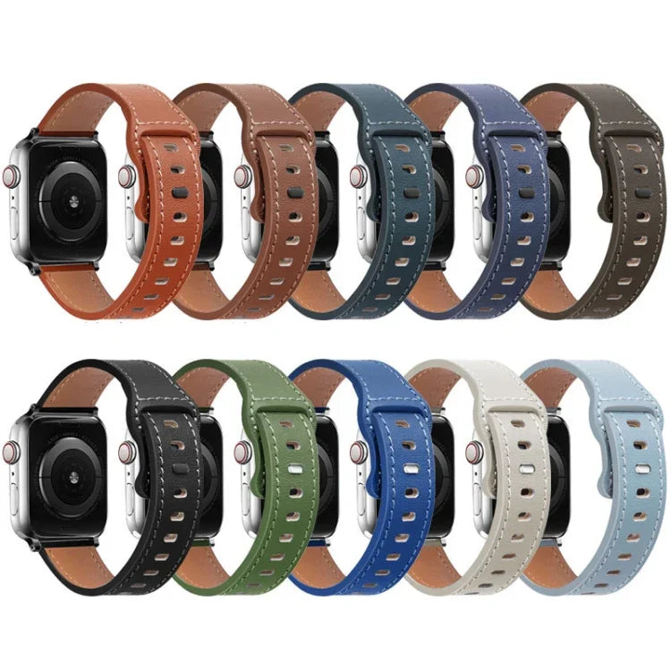 สายรัดนาฬิกาหนังวัวหัวเข็มขัดผีเสื้อ สำหรับ Apple Watch Series, 7 41 มม. / 6&SE&5&4 40 มม. / 3&2&1 38 มม., 7 45 มม. / 6&SE&5&4 44 มม. / 3&2&1 42 มม.